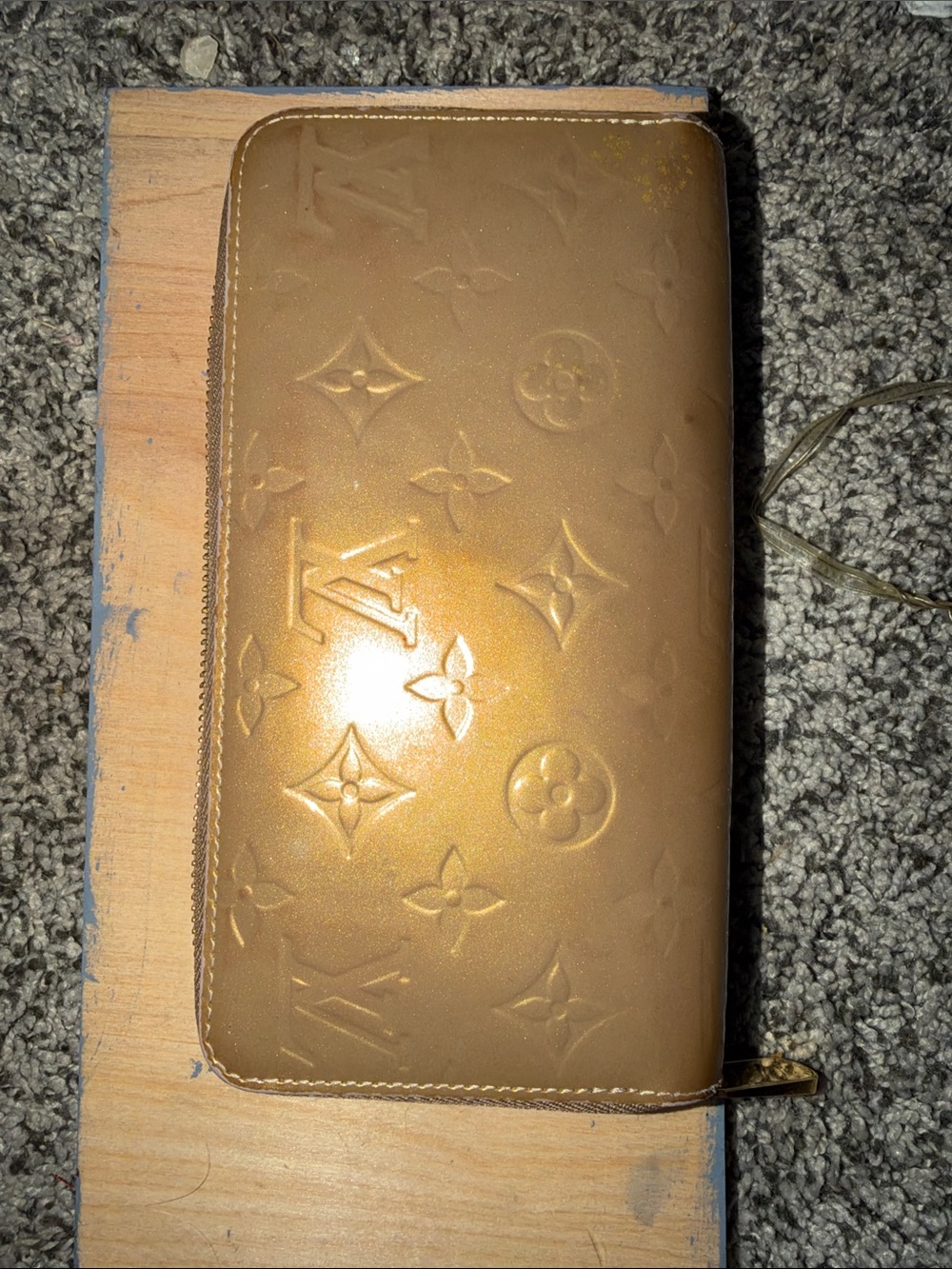 Louis Vuitton Embossed Monogram Zip Wallet in Tan Gold